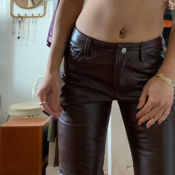 Y2K Authentic 100% Leather Burgundy Bootcut Pants - Picture 9 of 9